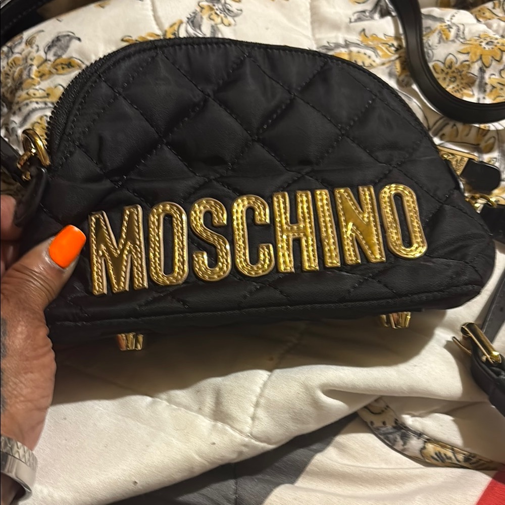 Moschino Black Quilted Mini Bag with Gold Accents